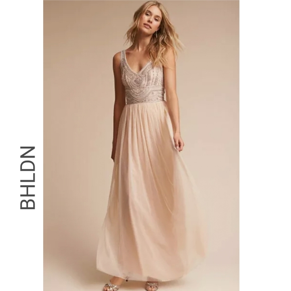BHLDN Dresses & Skirts - BHLDN × Anthropologie  Sterling Beaded Dress in Oyster
